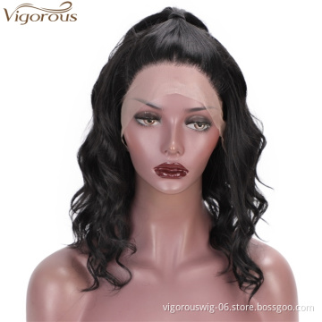 Vigorous Short Bob Wavy Lace Front Wigs for Women Natural Black Synthetic Wig Middle Part Heat Resistant Wigs Wholesale Price